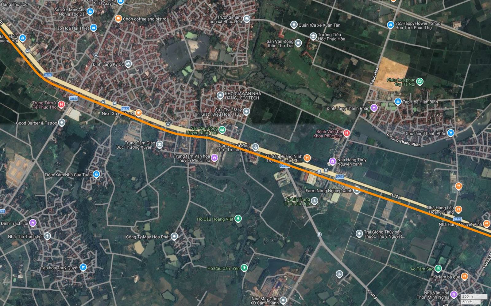 Hành lang metro số 3 Hà Nội qua Thanh Phần và Phúc Hòa, một nhánh nước uốn khúc chạy phía bắc Quốc lộ 32