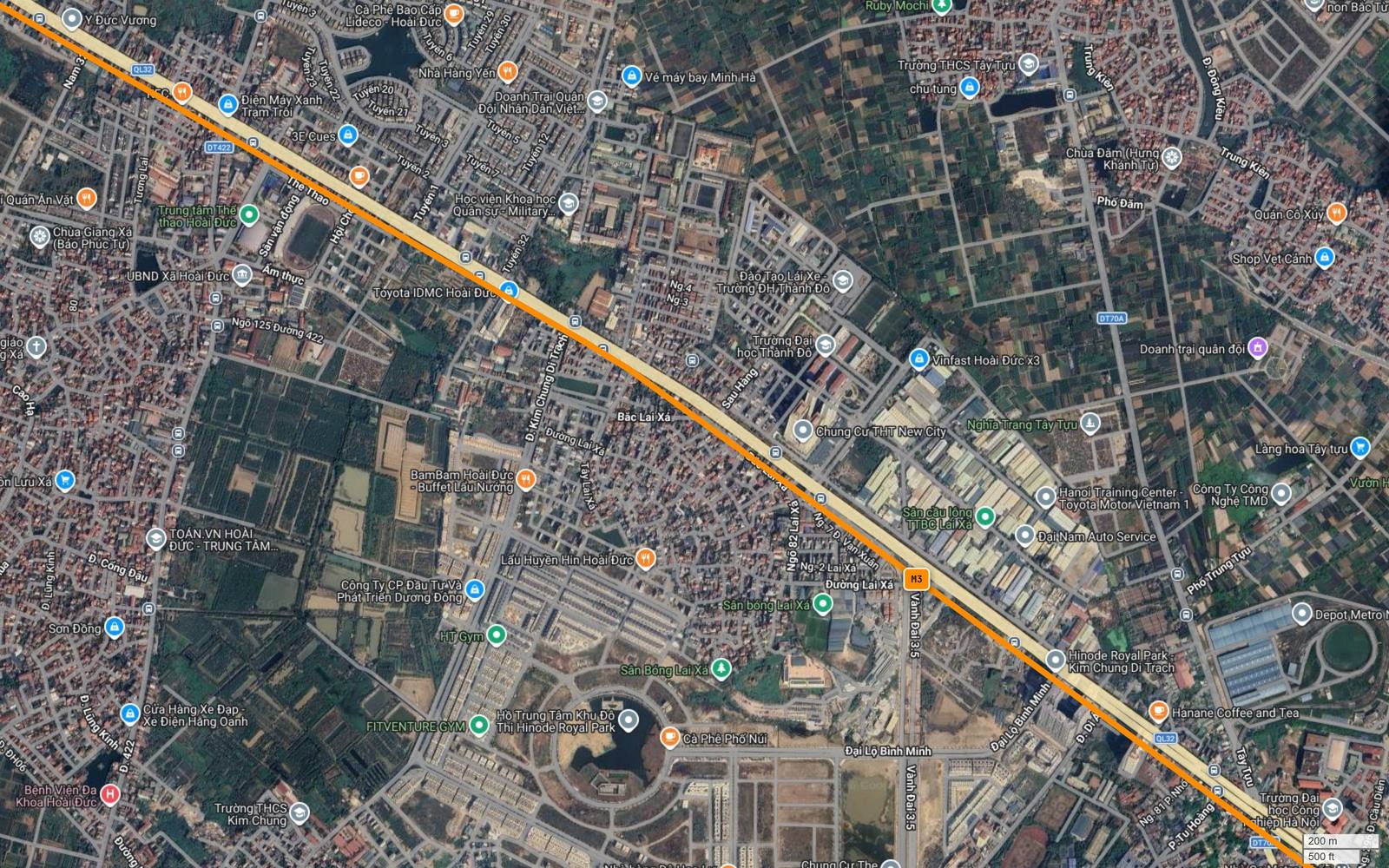 Hành lang metro số 3 Hà Nội cắt Vành đai 3.5 tại Lai Xá, nhãn định danh M3 nằm ngay trên tim tuyến